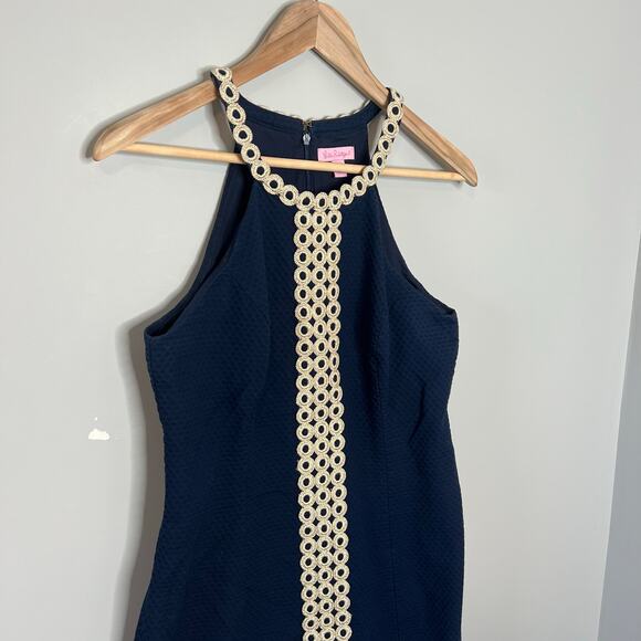 Lilly Pulitzer Sasha Shift Dress Women's Size 4 Navy Blue Metallic Gold - Picture 6 of 16